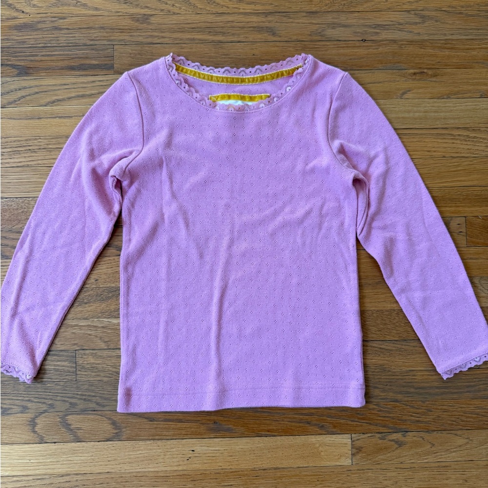 EUC Mini Boden Long Sleeve Pink Pointelle Top